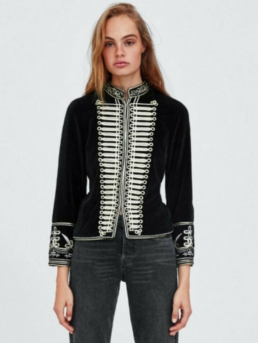 Zara Military Style Velvet Jacket, Size XS